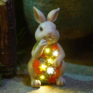 Nacome Garden Outdoor Statues Bunny with Succulent and 7 LED Lights  Lawn Decor for Patio, Balcony, Yard Ornament - Unique Housewarming Gifts