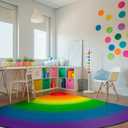Flagship Carpets Rainbow Area Rug for Kids Classroom, Home Learning Area, Playroom Mat or Childrens Bedroom Carpet, 6ft Across, Quarter Circle