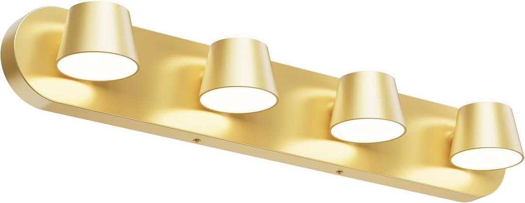 URSOLA 4 Light Bathroom Vanity Light, LED Gold Wall Light Fixtures, Up and Down Rotatable Dimmable 27 inch Bathroom Lighting Fixtures Over Mirror
