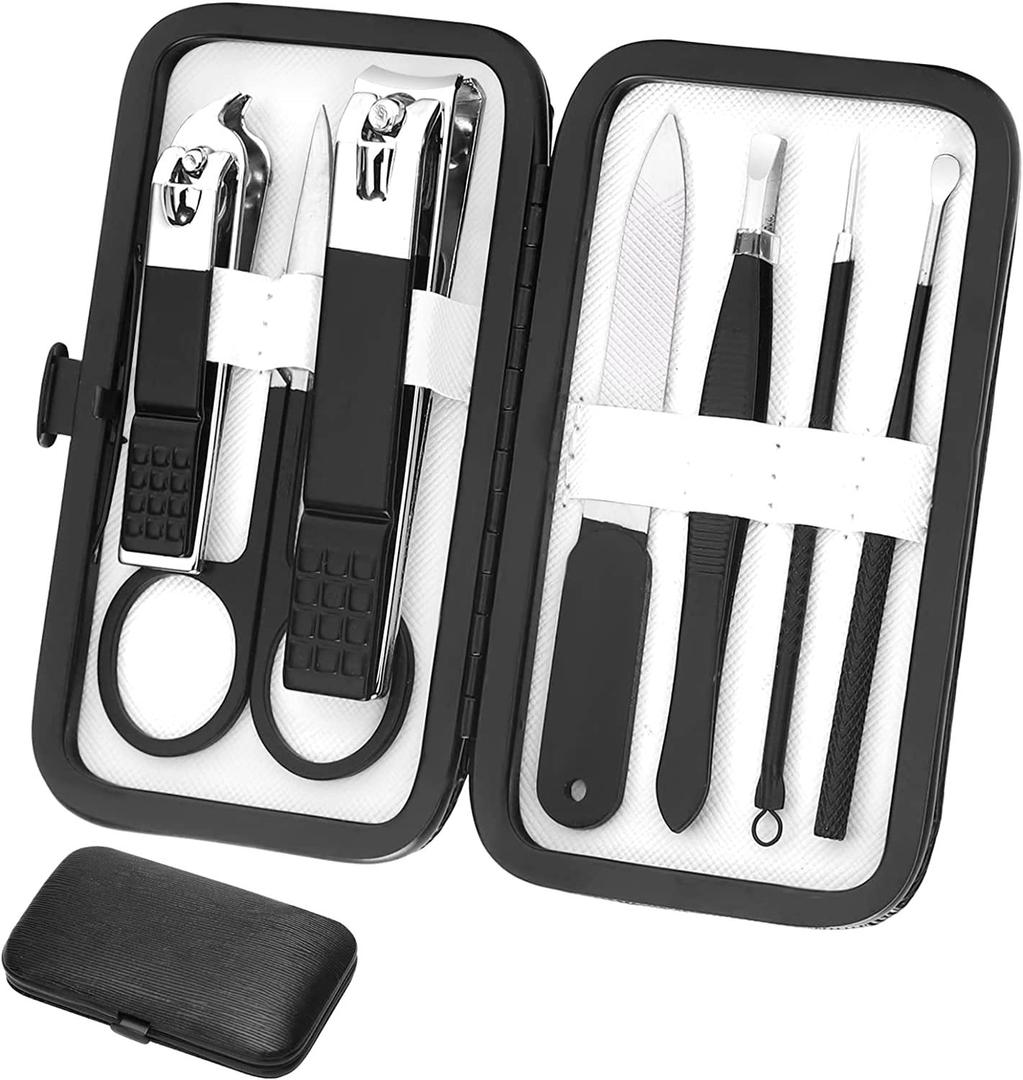 Nail Clippers Set Professional Manicure Set Grooming Kits Stainless Steel Travel Manicure Pedicure Kit Nail Care Tools Nail Kit with Travel Case Personal Care Tools Gifts for Men Women (Black and White)