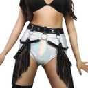 Zoestar Cowgirl Fringe Belt Leather Waist Tassel Belts Sexy Punk Harness Metal Body Chain for Women (Black)