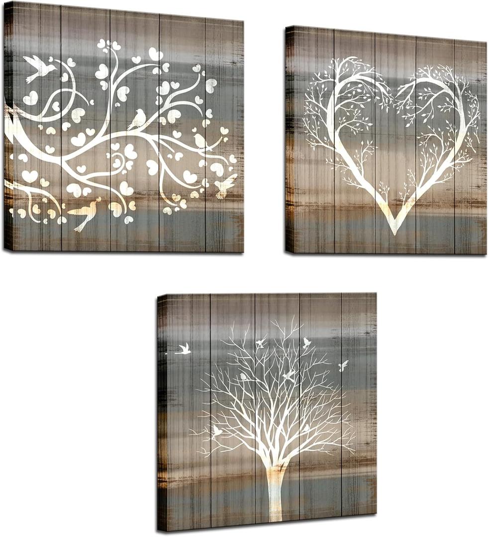 Biuteawal 3 Pieces Abstract Tree Wall Art Rustic Forest Landscape Picture Prints Teal and Brown Painting Vintage Artwork Home Farmhouse Bathroom Bedroom Decor Stretched and Framed Ready to Hang
