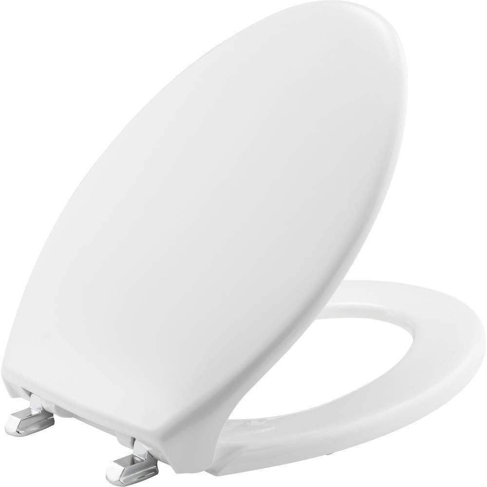 BEMIS 1900SS Commercial Heavy Duty Closed Front Toilet Seat with Cover, Industrial Seat with Chrome No Slam Hinges, Made in USA, Elongated, White