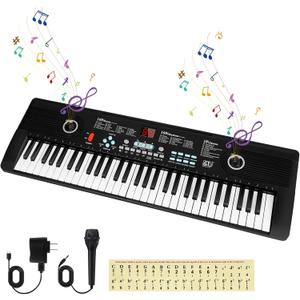 61 key keyboard Piano,Portable Electronic Digital Piano,Built In Dual Speakers,External Microphone,Power Plug,Rich Teaching Content,Multi-Functional Electronic Piano Suitable For Beginners jd85