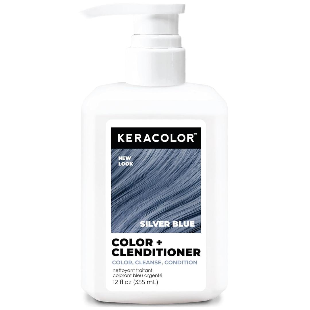 Keracolor Color + Clenditioner 3-in-1 Color-Depositing Conditioner, Gently Cleanses & Conditions, Semi-Permanent Hair Color, 23 Shades, 12 Fl Oz (Silver Blue)