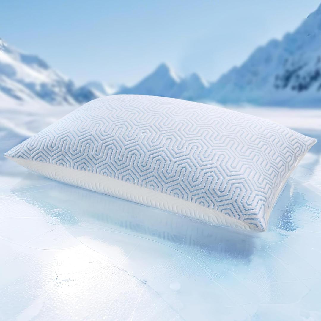 puredown Cooling Goose Feather Down Pillow, Set of 1, Standard Size Bed Pillow Insert with Soft Cooling Pillowcase for Cool Sleep