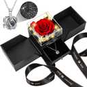 Preserved Red Real Rose with Heart I Love You Necklace -Eternal Flowers Rose Valentines Day Gifts for Her Wife Girlfriend Women Mom Grandma on Valentines Mothers Day Christmas Anniversary Romantic-Red