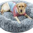 Large Round Donut Pet Bed for Dogs, 43 Inches, Suitable for Large Dogs up to 100 Pounds, Machine Washable with Detachable Cover, Waterproof and Anti-Slip, Gray