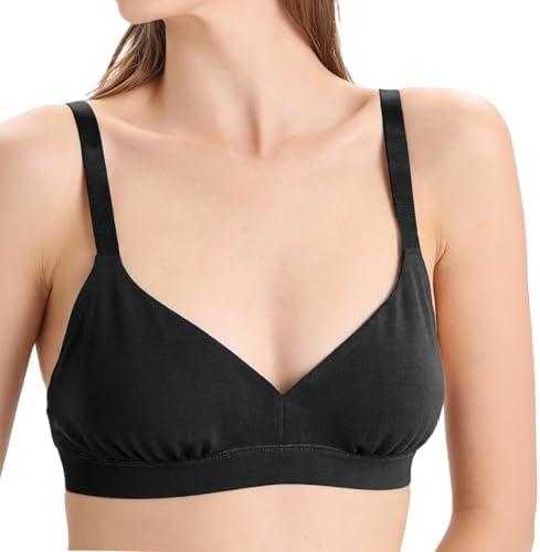 gyprprer 100% Merino Wool Women’s Wireless Triangle Bra，Merino-Wrapped Elastic Band – Everyday Bralette for Yoga Medium, Black