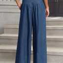 Cicy Bell Womens Wide Leg Jeans Baggy Elastic Waist Button Boyfriend Casual Denim Pants with Pockets (Blue)