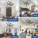 Large Ceiling Fans with Lights: Modern 66 Inch 8 Blade Outdoor Ceiling Fan with Remote APP Control - Dimmable Black Big Fan light Indoor Reversible 6 Speed Quiet DC Motor