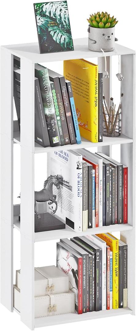 4-Tier End Table, White Side Table for Small Space Modern Bookshelf Storage Organizer, Narrow Nightstand Bookcase Display Shelf for Bedroom, Living Room, Home Office (9.4"D x 15.7"W x 35.8"H)