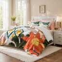 Tyrot Boho Floral King Comforter Set - 3 Piece Farmhouse Botanical Bedding Comforter Sets for All Season Soft Lightweight Mid Century Modern Bed Set, (1 Reversible Comforter and 2 Pillow Shams