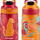 Contigo Aubrey Kids Water Bottle with Silicone Straw and Spill-Proof Lid, 14 oz, 2 Pack, Cheetahs & Toucans