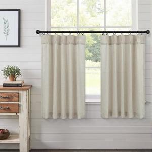 Pinch Pleat Beige Kitchen Short Curtains 24 Inch Length 2 Panels Back Tab Linen Textured Tier Curtains Farmhouse Boho Semi Sheer Light Filtering Curtain for Cafe Bathroom Small Window 24Wx24L
