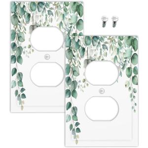 Outlet Covers Sage Green Plant Eucalyptus Leaf Leaves 1 Gang Duplex Light Switch Cover Plate Decorative Wall Plates Electrical Switchplate Receptacle for Bathroom Home Decor2 Pack