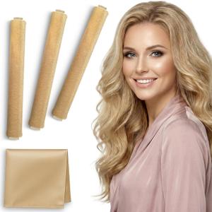 Heatless Curls Overnight | Rods for Blowout Look, Long Hair Rollers Blow Out Curling Rod No Heat Flexi Foam Tubes Silk Satin Velvet Soft Curlers to Sleep In Tools Set by VISOFO (Blonde, 3 Set) (1 Count (Pack of 3))