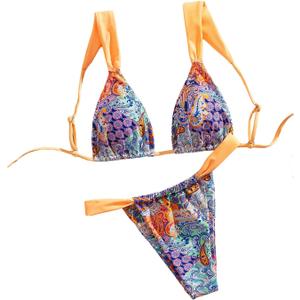 Women's 2 Piece Leopard Floral Bathing Suit Wireless Triangle Swimsuit High Waisted Bikini Sets (Large)