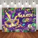 Mardi Gras Backdrop Masquerade Carnival Dancing Dress-up Photography Background Wedding Bachelorette Mardi Gras Party Decoration Banner Supplies (94x70inch(8x6FT))