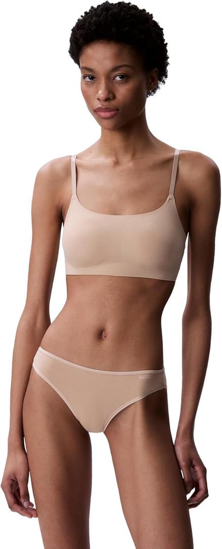 Calvin Klein Women's Invisibles Comfort Seamless Adjustable Skinny Strap Bralette Bra (Large, Bare)