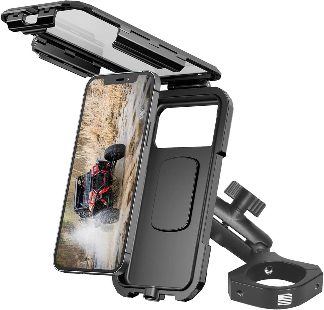 Hamdril UTV Phone Mount with Waterproof Protector, 360 Degree Adjustable Holder, Compatible with 1.5-2inch Roll Bar SXS/Polaris RZR 900 1000 XP/Can-am for 4.0"-6.3" Cell Phone