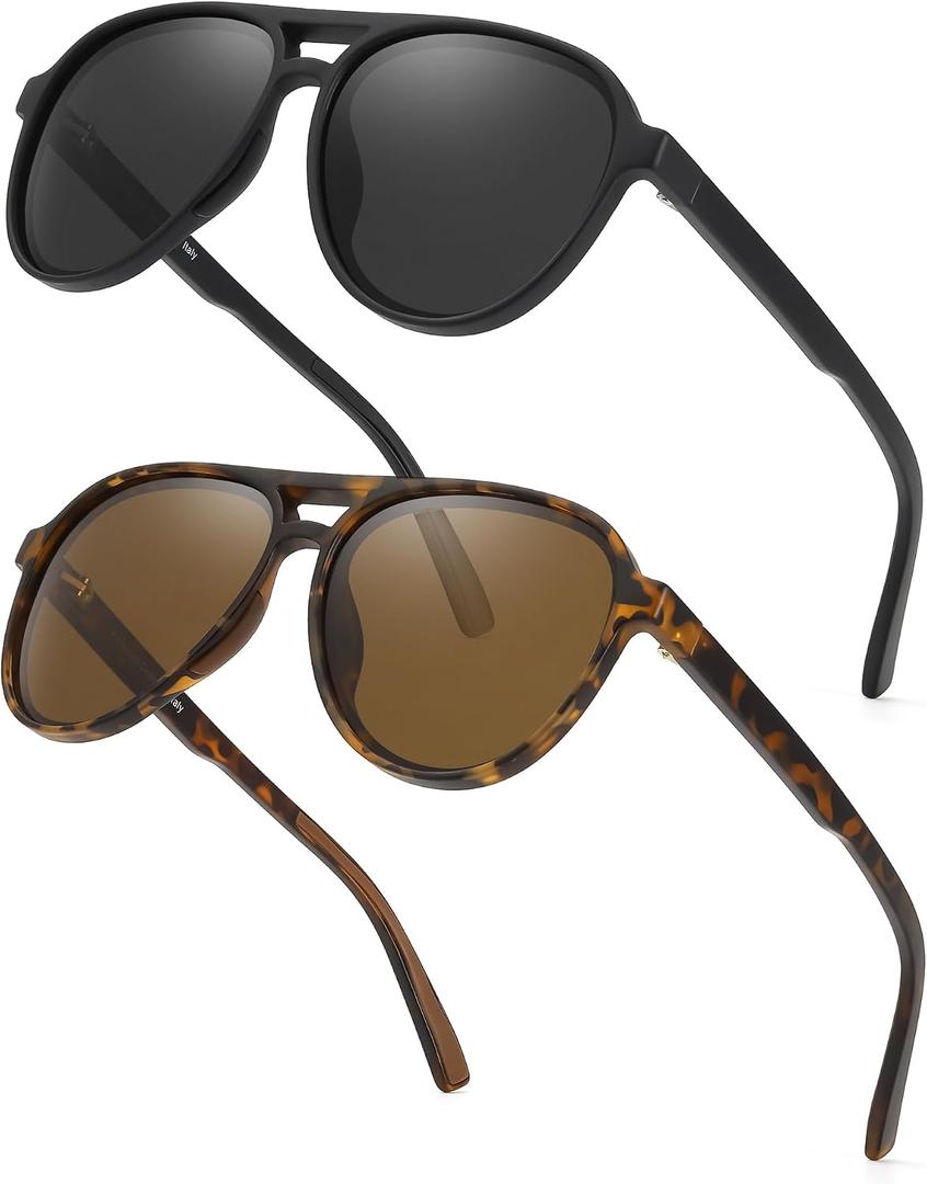 FIMILU 2 Pack Womens Tangle Free Aviator Sunglasses Polarized UV400 | Oversized Sun Glasses for Medium to Large Faces,1.1mm Polarized Sunglasses No Slip Grip & No Bounce Fit for Running Sports