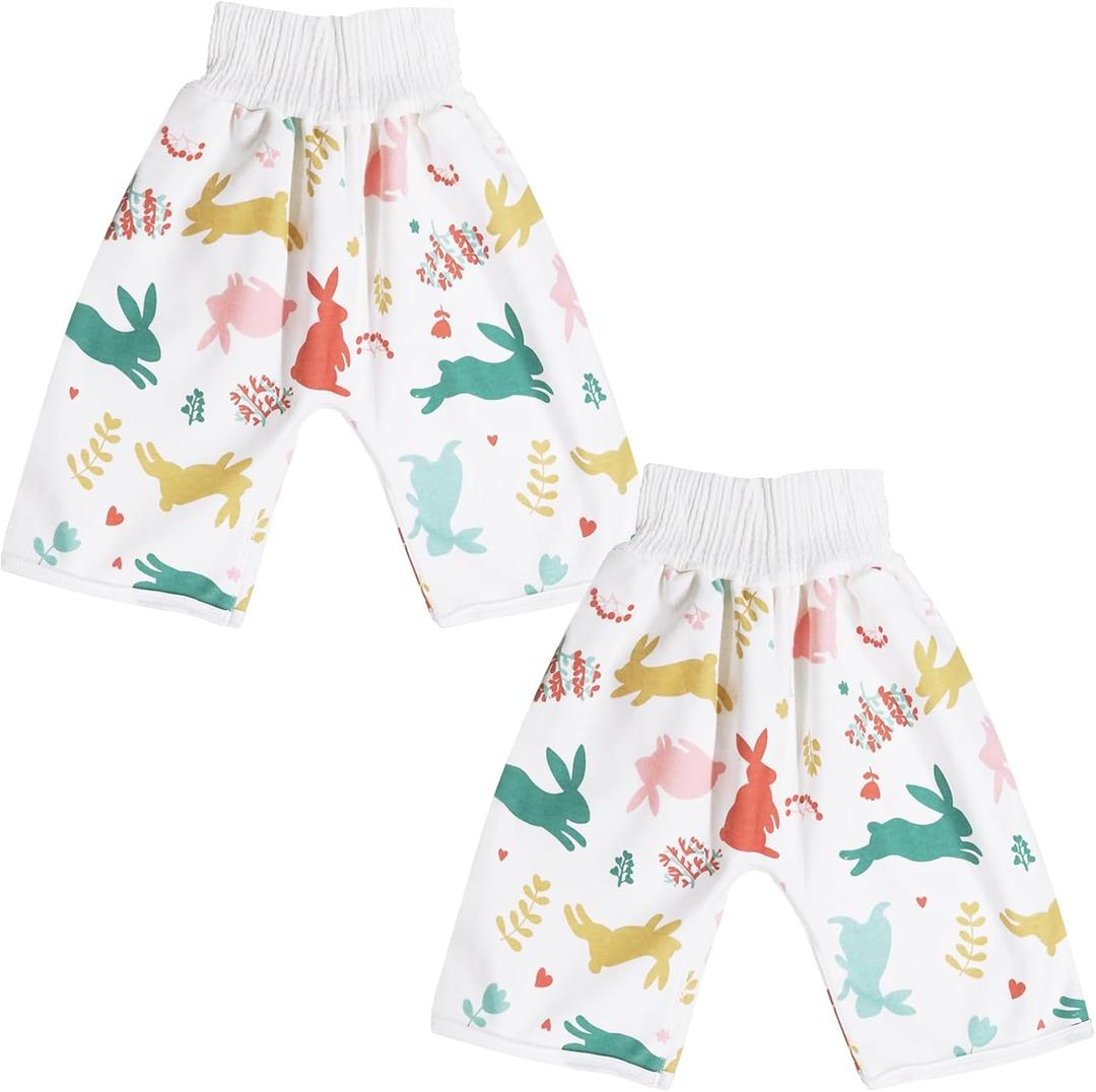 Waterproof Diaper Pants for Baby Kids, 2 Packs Absorbent Toddler Potty Training Pants Boys Girls Use Day Night (Rabbit M)
