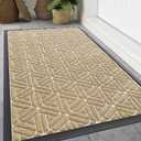 Smiry Front Door Mat Outside Entrance, Heavy Duty Sturdy Natural Rubber Doormat, Trap Dirt and Moisture, Easy Clean Low Profile Mats for Indoor Outdoor Entry, Grid Geometric (59x34, Beige)
