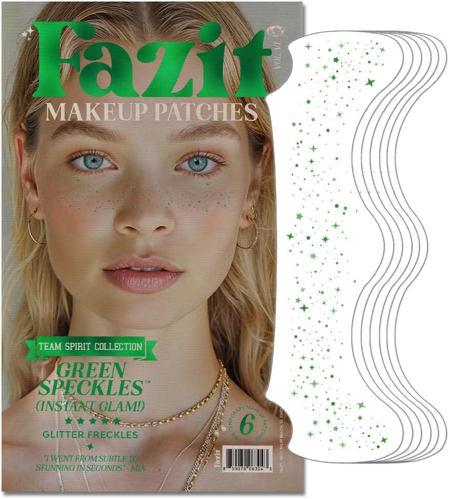Fazit Green Speckles - Glitter Freckle Makeup Patches - Shimmering Faux Freckles & Body Glitter - Waterproof, Long-Lasting Instant Glamour for Festivals & Parties - 6 Temporary Patches Per Pack