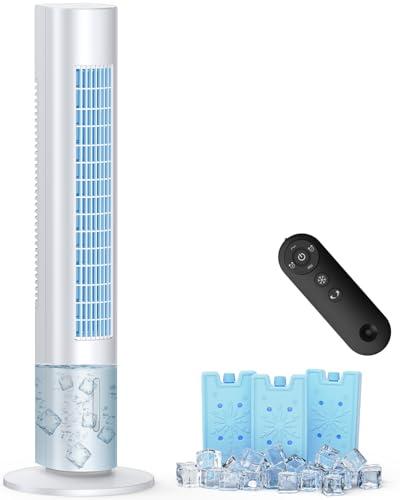 MYICY Evaporative Air Cooler, 35" Windowless Air Conditioner Portable w/3 Speeds, 25ft Remote, Smart Timer & Water Tank, Portable Air Conditioners No Windows Needed, 90°Oscillating AC Unit for Room