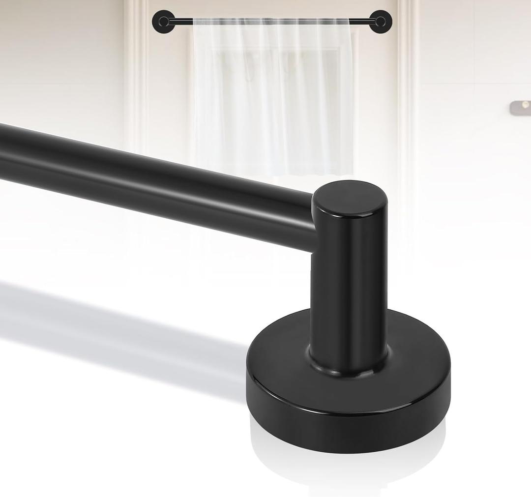 Black Magnetic Curtain Rod for Door:Magnet Curtain Rods for Classroom Whiteboard,Small Adjustable Magnetic Towel Bar,Tool-Free French Magnet Pole with Leather Protective Cover No Drilling 16-28"