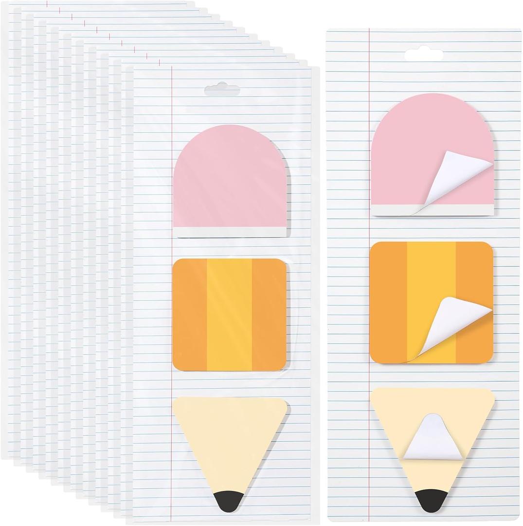 Ctosree 12 Pads 720 Sheets Pencil Sticky Notes, 3x3 Self Stick Note Pads End of Year Gifts Bulk, Creative 3 Part Pencil Design Memo Sticky Tabs, for Teacher School Office Home Stationery Supply