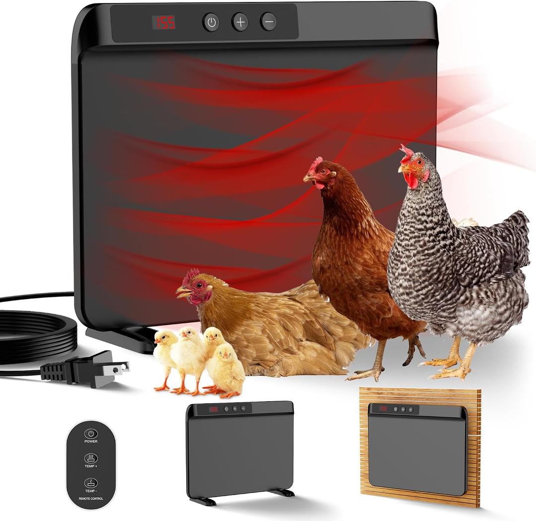 HOPOCO Smart Chicken Coop Heater with Efficient Thermostat, Compatible with Timers & Temp Controllers, 200W Safe Inside Radiant Flat Panel Warmer, Remote-Adjustable for Pets & Animals in Winter