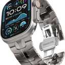 FULLIFE Stainless Steel Link Band for Apple Watch Ultra 3/2/1 49mm, Folding Clasp Metal Bracelet Compatible with Series 11/10 46mm, 9/8/7 45mm, SE/6/5/4 44mm, 3/2/1 42mm (Men) (Titanium)