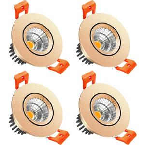 LightingWill 2inch LED Dimmable Downlight, 3W COB Recessed Ceiling Light, Daylight White 5500K-6000K, CRI80, 25W Halogen Bulbs Equivalent, Gold (4Pack)