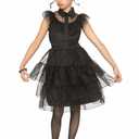 Black Tulle Princess Dress for Girls, Ruffled Sleeves, Tiered Skirt, 10-12 Y
