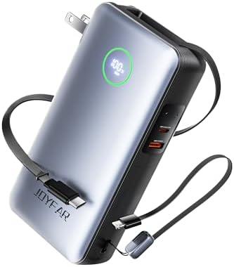 JOYFAR Portable Charger Power Bank - Travel Essentials Laptop Battery Pack 65W AC Plug GaN 25000mAh Built in Cable USB C Phone Fast Charging Compatible with iPhone 16 15 14 13 12 iPad MacBook Samsung