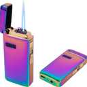 Electric Lighters 3 in 1 Rechargeable Windproof Butane RefillableDual Arc and Blue Jet Flame, USB Charge Type-C Cable in Gift Box, Gas Fuel Not Included (Colorful)