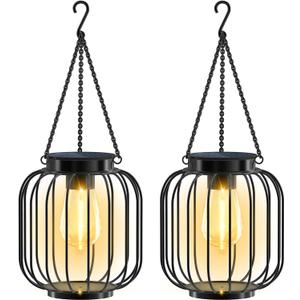 TomCare Solar Lantern Metal Solar Lights Outdoor Waterproof Hanging Outdoor Lanterns Decorative Outdoor Lighting for Outside Patio Garden Yard Pathway Porch, 2 Pack