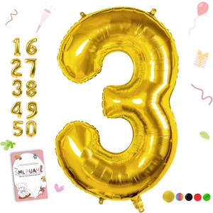 Smlpuame 40 inch Number Balloon 0-9 Gold Large Number 3 Balloons,Digital Balloons for Birthday Party Celebration Decorations Supplies, Helium Foil Number Balloons for Wedding Anniversary