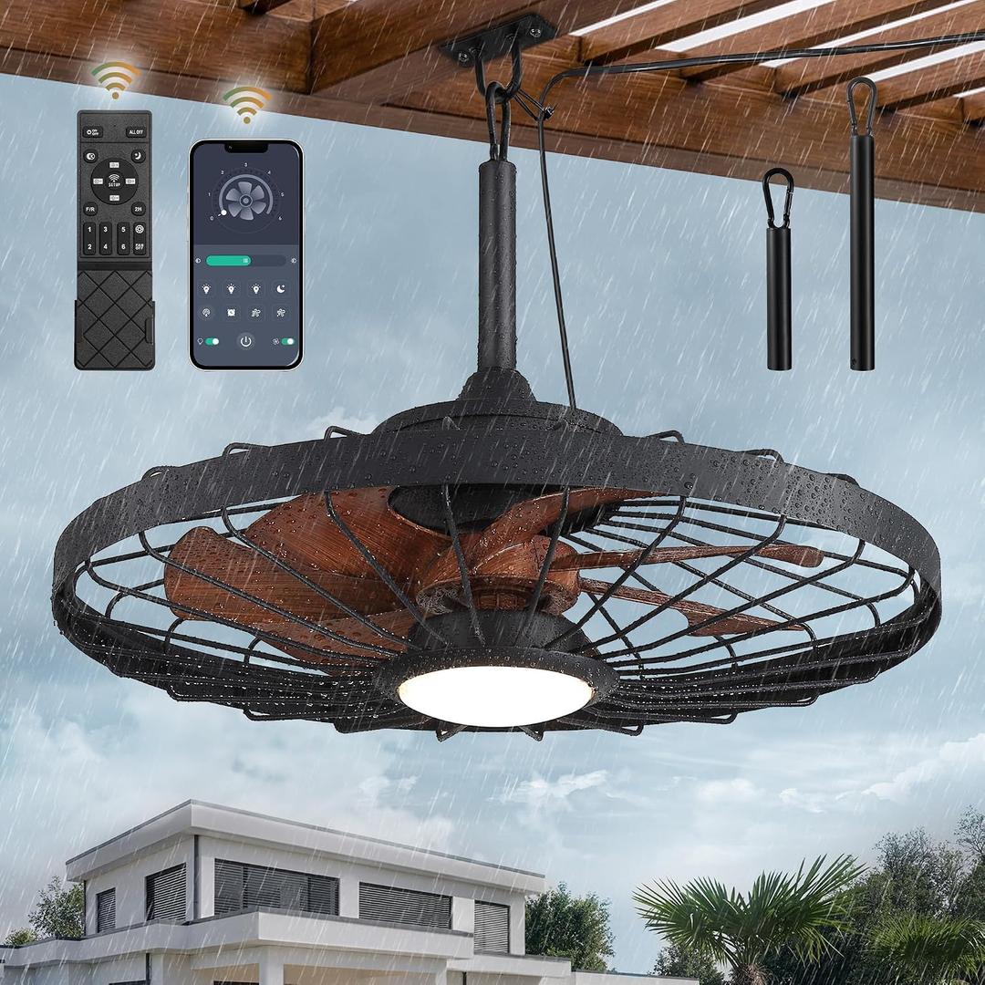 LEDIARY 24" Outdoor IP65 Waterproof Plug in Ceiling Fan with Lights