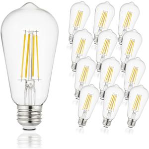 Depuley LED Light Bulbs E26: 12-Pack Chandeleir Lights Bulb 6W Equivalent 60W - Edison Vintage Bulbs Daylight 5000K ST58 Clear Glass Bulb 800LM 80+CRI Non-Dimmable