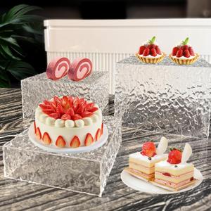 Buffet Risers Food Service Display Risers for Parties Bread Display Stands, 3pcs Wave Grain Cuboid with Hollow Bottoms 6"7"8"