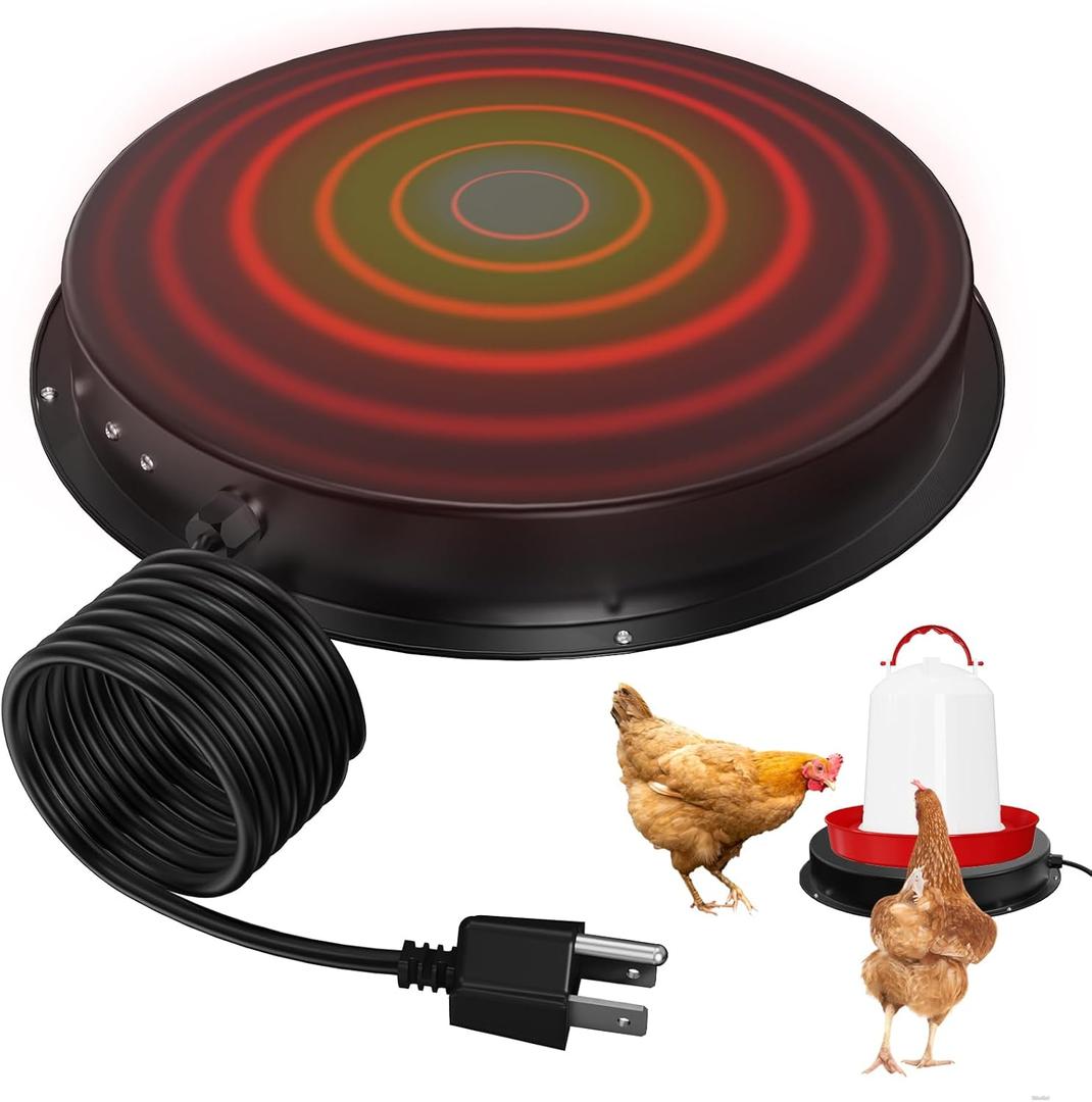 Chicken Water Heater, 11 inch Heated Chicken Waterer Base, Heating Base for Plastic & Metal Chicken Poultry Waterers, 77 Automatic Shut-Off Chickens Water Heater Pad with 6.5ft Power Cord (Black)