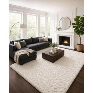 Ophanie 8x10 Area Rugs for Living Room, Washable Non-Slip Fluffy Soft Large Shag Bedroom Carpet, Ivory Big Indoor Nursery Rug, Carpets for Boy and Girls Room Dorm Decor with Over 99 pcs Pile fibers