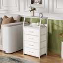 Furnulem Tall 4 Drawers Dresser, Vertical Storage Tower for Bedroom, Hallway, Entryway, Nursery, Closet Organizer, Nightstand Bedside Table Furniture, Sturdy Steel Frame, Wood Top, White