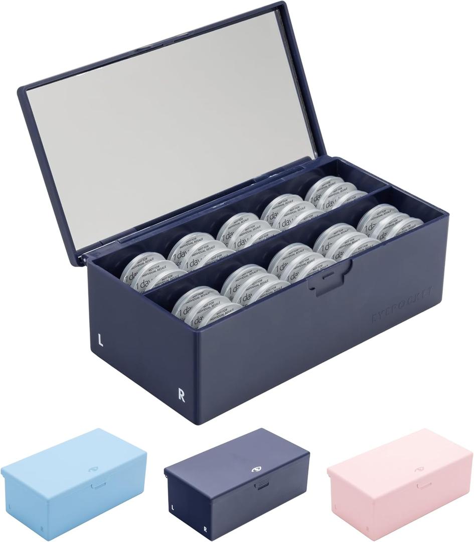 Daily Contact Lens Case - Travel Contact Case, Daily Lens Organizer, Flip Top Eye Contacts Carrier for Disposable Lenses & Dailies, Navy