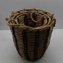 Set of 3 Handwoven Storage Baskets Made from natural Fibers with Black Accents and Rope Handles.