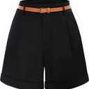 Belle Poque Women Bermuda Shorts Elastic Waist Wide Leg Shorts with Pockets & Belts (X-Large, Black)
