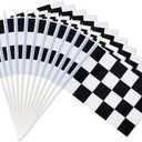 Novelty Place 12Pcs Checkered Flags Black and White Racing Stick Flags - 8"x5.5" - Decorations for Kids' Car theme Birthday, Race Car Party, Sport Events